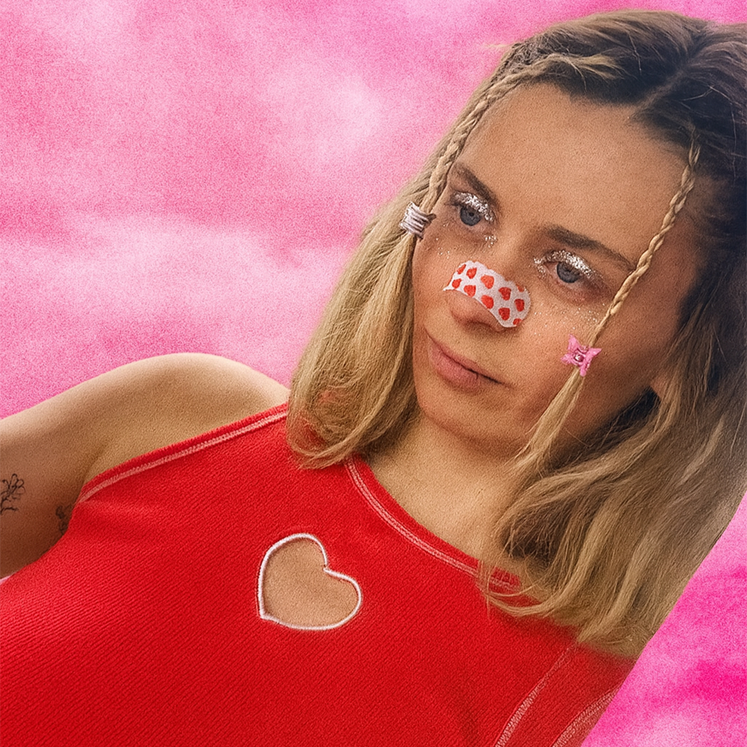 Model wearing Pretty Ugly Nose Tape