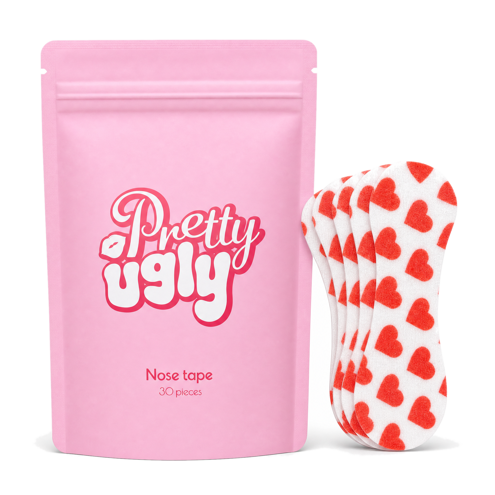 Pretty Ugly Nose Tape pouch and heart-print tape strips